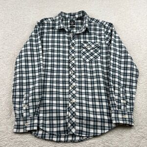 Volcom Flartin LS Men Small Navy Blue White Plaid Flannel Shirt A0541404 Classic